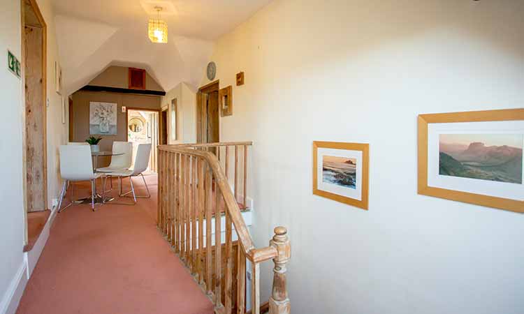 haselor farm studio landing and dining area 